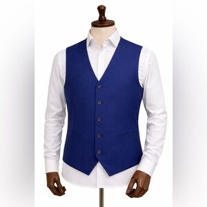 Men’s Royal Blue Formal Vest Size XL Classic Suit Waistcoat
